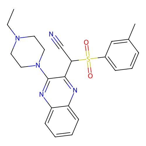 2-(3-(4-Ethylpiperazin-1-yl)quinoxalin-2-yl)-2-(m-tolylsulfonyl)acetonitrile structure