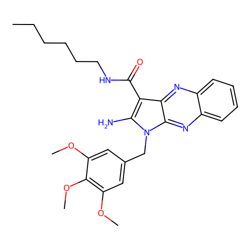 2-amino-N-hexyl-1-(3,4,5-trimethoxybenzyl)-1H-pyrrolo[2,3-b]quinoxaline-3-carboxamide structure