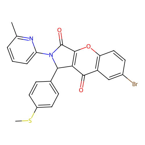 7-bromo-2-(6-methyl-2-pyridyl)-1-[4-(methylsulfanyl)phenyl]-1,2-dihydrochromeno[2,3-c]pyrrole-3,9-dione structure
