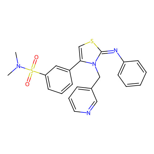 N,N-dimethyl-3-[(2Z)-2-(phenylimino)-3-(pyridin-3-ylmethyl)-2,3-dihydro-1,3-thiazol-4-yl]benzenesulfonamide structure