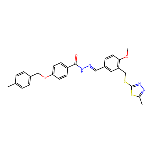 (E)-N'-(4-methoxy-3-(((5-methyl-1,3,4-thiadiazol-2-yl)thio)methyl)benzylidene)-4-((4-methylbenzyl)oxy)benzohydrazide structure