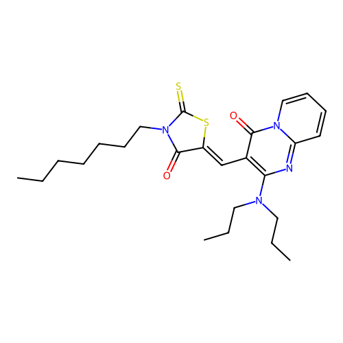 2-(dipropylamino)-3-[(Z)-(3-heptyl-4-oxo-2-thioxo-1,3-thiazolidin-5-ylidene)methyl]-4H-pyrido[1,2-a]pyrimidin-4-one structure