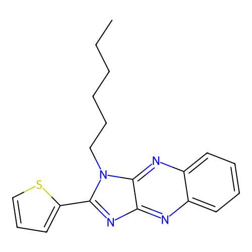 1-hexyl-2-(thiophen-2-yl)-1H-imidazo[4,5-b]quinoxaline structure