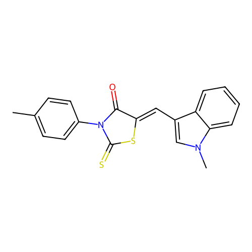 (Z)-5-((1-methyl-1H-indol-3-yl)methylene)-2-thioxo-3-(p-tolyl)thiazolidin-4-one structure