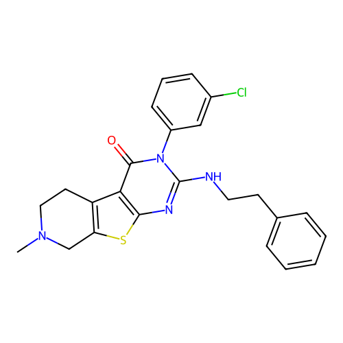 3-(3-chlorophenyl)-7-methyl-2-(phenethylamino)-5,6,7,8-tetrahydropyrido[4',3':4,5]thieno[2,3-d]pyrimidin-4(3H)-one structure