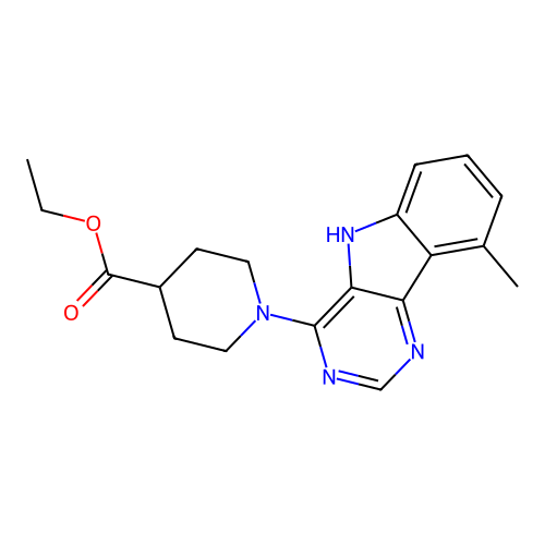 ethyl 1-(9-methyl-5H-pyrimido[5,4-b]indol-4-yl)piperidine-4-carboxylate structure