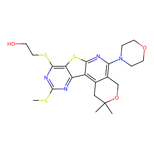 2-((2,2-dimethyl-10-(methylthio)-5-morpholino-2,4-dihydro-1H-pyrano[4'',3'':4',5']pyrido[3',2':4,5]thieno[3,2-d]pyrimidin-8-yl)thio)ethanol structure