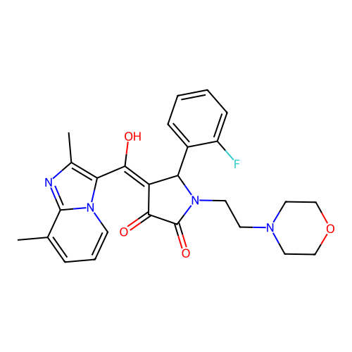 4-[(2,8-dimethylimidazo[1,2-a]pyridin-3-yl)-hydroxymethylidene]-5-(2-fluorophenyl)-1-(2-morpholin-4-ylethyl)pyrrolidine-2,3-dione structure