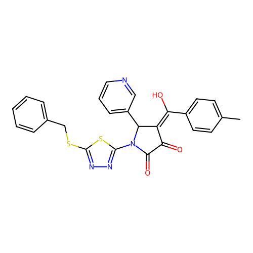 (4E)-1-(5-benzylsulfanyl-1,3,4-thiadiazol-2-yl)-4-[hydroxy-(4-methylphenyl)methylidene]-5-pyridin-3-ylpyrrolidine-2,3-dione structure