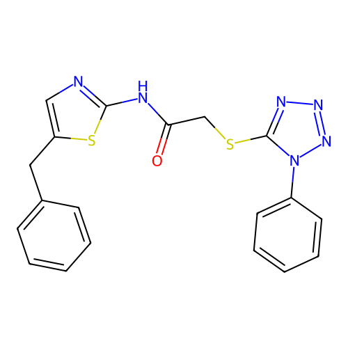N-(5-benzyl-1,3-thiazol-2-yl)-2-[(1-phenyl-1H-tetrazol-5-yl)sulfanyl]acetamide structure