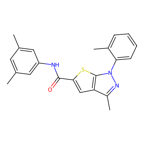 N-(3,5-dimethylphenyl)-3-methyl-1-(2-methylphenyl)-1H-thieno[2,3-c]pyrazole-5-carboxamide structure