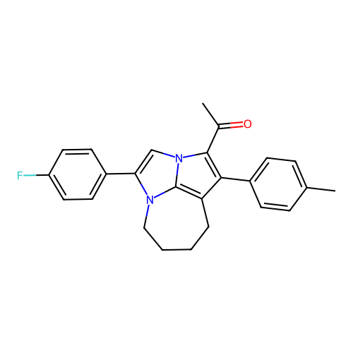 1-(4-(4-fluorophenyl)-1-(p-tolyl)-5,6,7,8-tetrahydro-2a,4a-diazacyclopenta[cd]azulen-2-yl)ethanone structure
