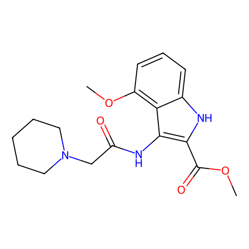 methyl 4-methoxy-3-[(piperidin-1-ylacetyl)amino]-1H-indole-2-carboxylate structure