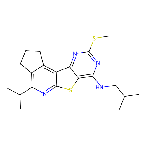N-(2-methylpropyl)-9-(methylsulfanyl)-4-(propan-2-yl)-2,3-dihydro-1H-cyclopenta[4',5']pyrido[3',2':4,5]thieno[3,2-d]pyrimidin-7-amine structure