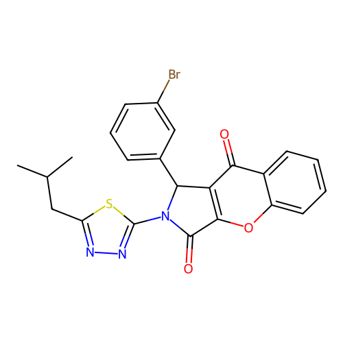 1-(3-bromophenyl)-2-(5-isobutyl-1,3,4-thiadiazol-2-yl)-1,2-dihydrochromeno[2,3-c]pyrrole-3,9-dione structure