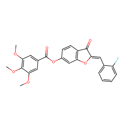 (Z)-2-(2-fluorobenzylidene)-3-oxo-2,3-dihydrobenzofuran-6-yl 3,4,5-trimethoxybenzoate structure