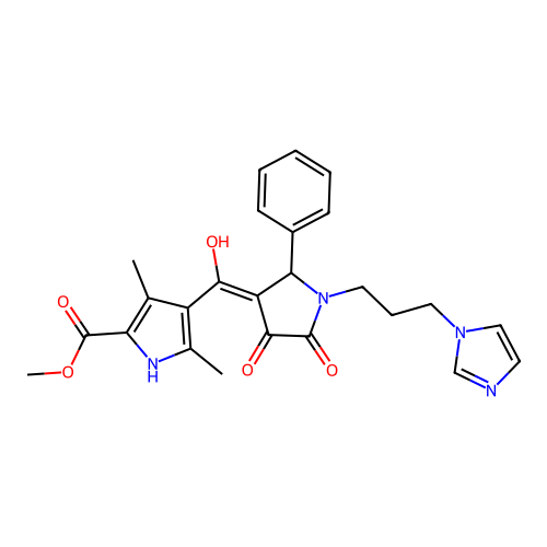 methyl 4-(1-(3-(1H-imidazol-1-yl)propyl)-4-hydroxy-5-oxo-2-phenyl-2,5-dihydro-1H-pyrrole-3-carbonyl)-3,5-dimethyl-1H-pyrrole-2-carboxylate structure