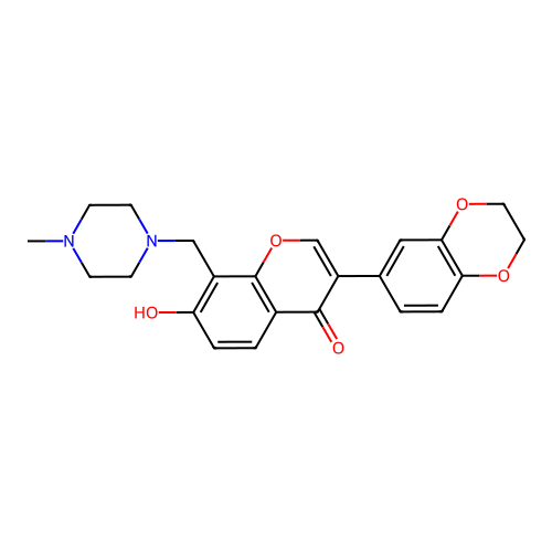 3-(2,3-dihydrobenzo[b][1,4]dioxin-6-yl)-7-hydroxy-8-((4-methylpiperazin-1-yl)methyl)-4H-chromen-4-one structure
