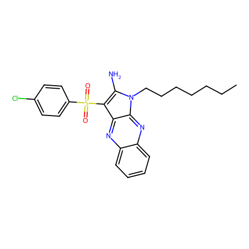 3-((4-chlorophenyl)sulfonyl)-1-heptyl-1H-pyrrolo[2,3-b]quinoxalin-2-amine structure