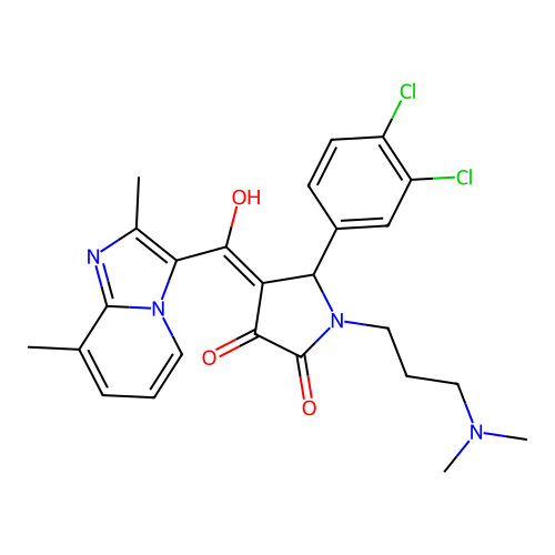(4E)-5-(3,4-dichlorophenyl)-1-[3-(dimethylamino)propyl]-4-[(2,8-dimethylimidazo[1,2-a]pyridin-3-yl)-hydroxymethylidene]pyrrolidine-2,3-dione structure