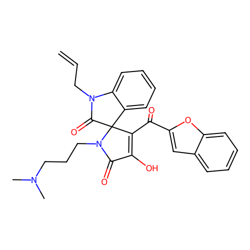 1-allyl-3'-(1-benzofuran-2-ylcarbonyl)-1'-[3-(dimethylamino)propyl]-4'-hydroxyspiro[indole-3,2'-pyrrole]-2,5'(1{H},1'{H})-dione structure