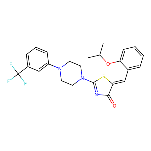 (Z)-5-(2-isopropoxybenzylidene)-2-(4-(3-(trifluoromethyl)phenyl)piperazin-1-yl)thiazol-4(5H)-one structure