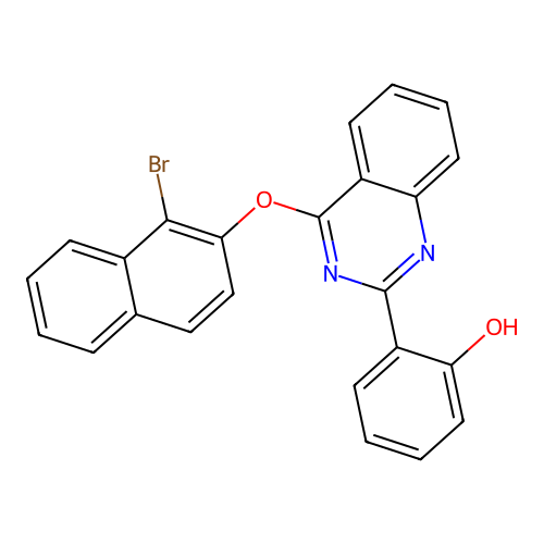 2-{4-[(1-Bromonaphthalen-2-yl)oxy]quinazolin-1-ium-2-yl}phenolate structure