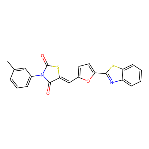 (Z)-5-((5-(benzo[d]thiazol-2-yl)furan-2-yl)methylene)-3-(m-tolyl)thiazolidine-2,4-dione structure