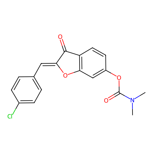 (Z)-2-(4-chlorobenzylidene)-3-oxo-2,3-dihydrobenzofuran-6-yl dimethylcarbamate structure