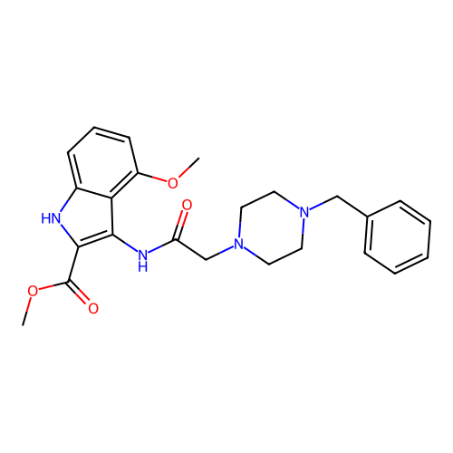 Methyl 3-[[2-(4-benzylpiperazin-1-yl)acetyl]amino]-4-methoxy-1H-indole-2-carboxylate structure