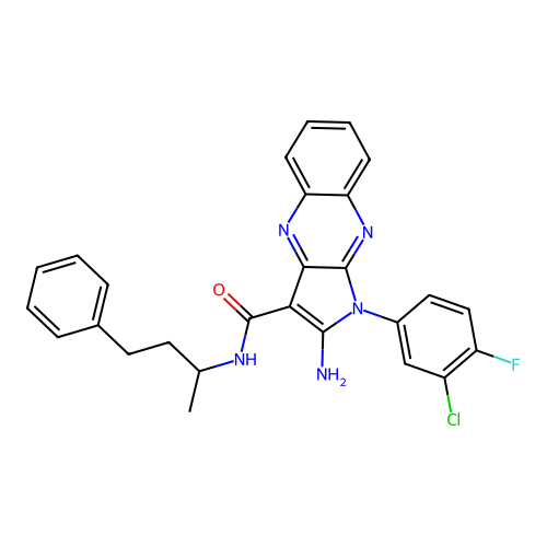 2-amino-1-(3-chloro-4-fluorophenyl)-N-(4-phenylbutan-2-yl)-1H-pyrrolo[2,3-b]quinoxaline-3-carboxamide structure