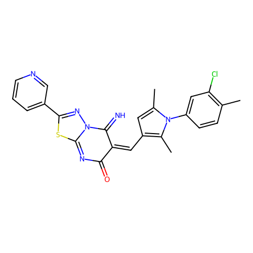 (E)-6-((1-(3-chloro-4-methylphenyl)-2,5-dimethyl-1H-pyrrol-3-yl)methylene)-5-imino-2-(pyridin-3-yl)-5H-[1,3,4]thiadiazolo[3,2-a]pyrimidin-7(6H)-one structure