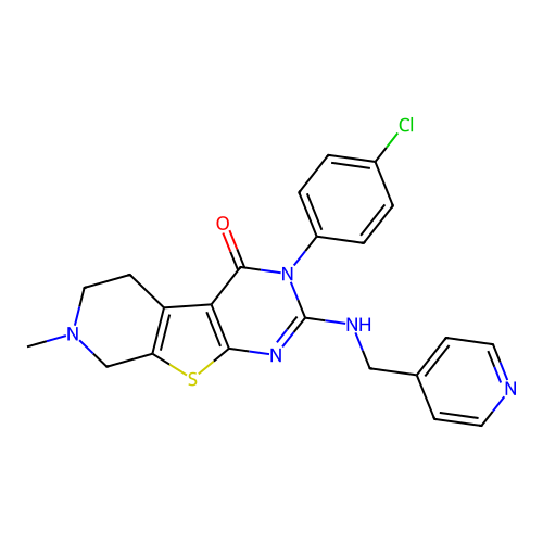3-(4-chlorophenyl)-7-methyl-2-((pyridin-4-ylmethyl)amino)-5,6,7,8-tetrahydropyrido[4',3':4,5]thieno[2,3-d]pyrimidin-4(3H)-one structure