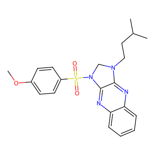 1-isopentyl-3-((4-methoxyphenyl)sulfonyl)-2,3-dihydro-1H-imidazo[4,5-b]quinoxaline structure