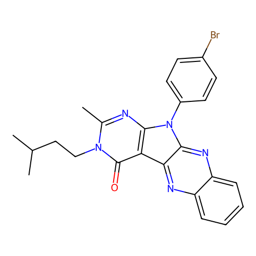 11-(4-bromophenyl)-2-methyl-3-(3-methylbutyl)-3,11-dihydro-4H-pyrimido[5',4':4,5]pyrrolo[2,3-b]quinoxalin-4-one structure