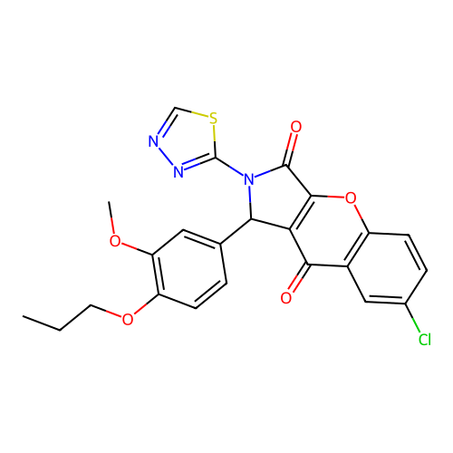 7-chloro-1-(3-methoxy-4-propoxyphenyl)-2-(1,3,4-thiadiazol-2-yl)-1,2-dihydrochromeno[2,3-c]pyrrole-3,9-dione structure