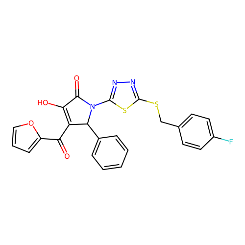 (4E)-1-{5-[(4-fluorobenzyl)sulfanyl]-1,3,4-thiadiazol-2-yl}-4-[furan-2-yl(hydroxy)methylidene]-5-phenylpyrrolidine-2,3-dione structure