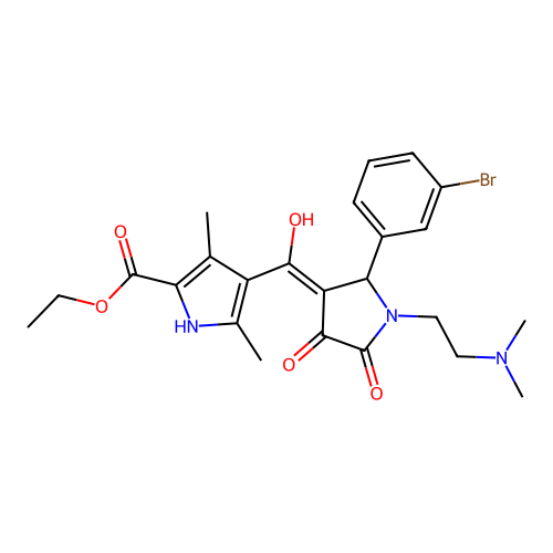 ethyl 4-({1-[2-(dimethylamino)ethyl]-2-(3-bromophenyl)-4-hydroxy-5-oxo(3-pyrro lin-3-yl)}carbonyl)-3,5-dimethylpyrrole-2-carboxylate structure