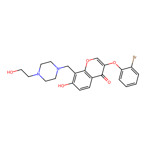 3-(2-bromophenoxy)-7-hydroxy-8-((4-(2-hydroxyethyl)piperazin-1-yl)methyl)-4H-chromen-4-one structure