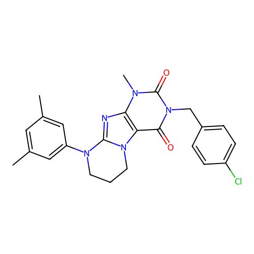 3-(4-chlorobenzyl)-9-(3,5-dimethylphenyl)-1-methyl-6,7,8,9-tetrahydropyrimido[2,1-f]purine-2,4(1H,3H)-dione structure
