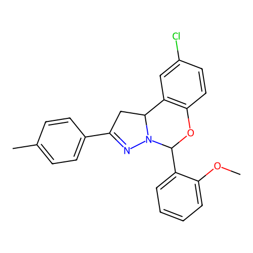 9-chloro-5-(2-methoxyphenyl)-2-(4-methylphenyl)-1,10b-dihydropyrazolo[1,5-c][1,3]benzoxazine structure