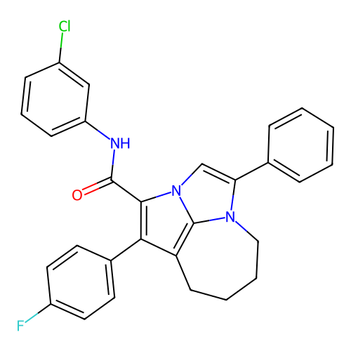 N-(3-chlorophenyl)-1-(4-fluorophenyl)-4-phenyl-5,6,7,8-tetrahydro-2a,4a-diazacyclopenta[cd]azulene-2-carboxamide structure