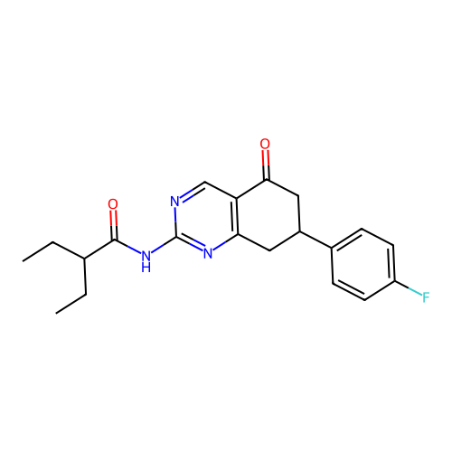 2-ethyl-N-[7-(4-fluorophenyl)-5-oxo-5,6,7,8-tetrahydroquinazolin-2-yl]butanamide structure