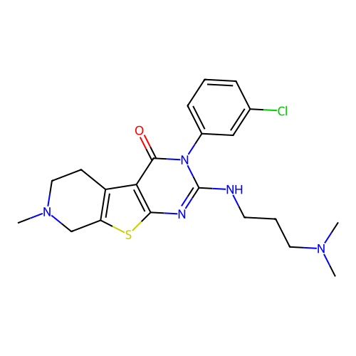 3-(3-chlorophenyl)-2-((3-(dimethylamino)propyl)amino)-7-methyl-5,6,7,8-tetrahydropyrido[4',3':4,5]thieno[2,3-d]pyrimidin-4(3H)-one structure