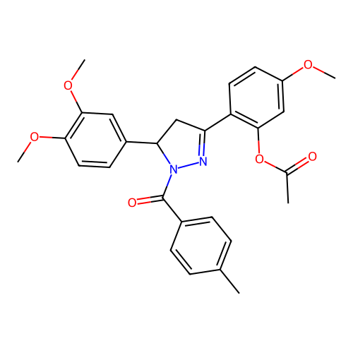 [2-[3-(3,4-dimethoxyphenyl)-2-(4-methylbenzoyl)-3,4-dihydropyrazol-5-yl]-5-methoxyphenyl] acetate structure