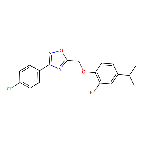 5-{[2-Bromo-4-(propan-2-yl)phenoxy]methyl}-3-(4-chlorophenyl)-1,2,4-oxadiazole structure