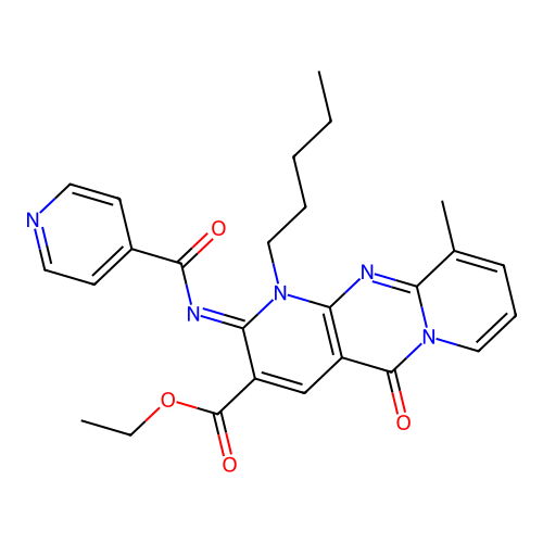 (Z)-ethyl 2-(isonicotinoylimino)-10-methyl-5-oxo-1-pentyl-2,5-dihydro-1H-dipyrido[1,2-a:2',3'-d]pyrimidine-3-carboxylate structure