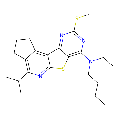N-butyl-N-ethyl-4-isopropyl-9-(methylthio)-2,3-dihydro-1H-cyclopenta[4',5']pyrido[3',2':4,5]thieno[3,2-d]pyrimidin-7-amine structure