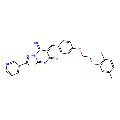 (6Z)-6-[[4-[2-(2,5-dimethylphenoxy)ethoxy]phenyl]methylidene]-5-imino-2-pyridin-3-yl-[1,3,4]thiadiazolo[3,2-a]pyrimidin-7-one structure