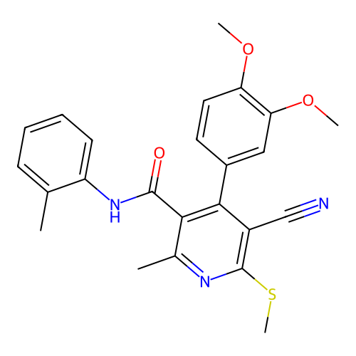 5-cyano-4-(3,4-dimethoxyphenyl)-2-methyl-6-(methylthio)-N-(o-tolyl)nicotinamide structure